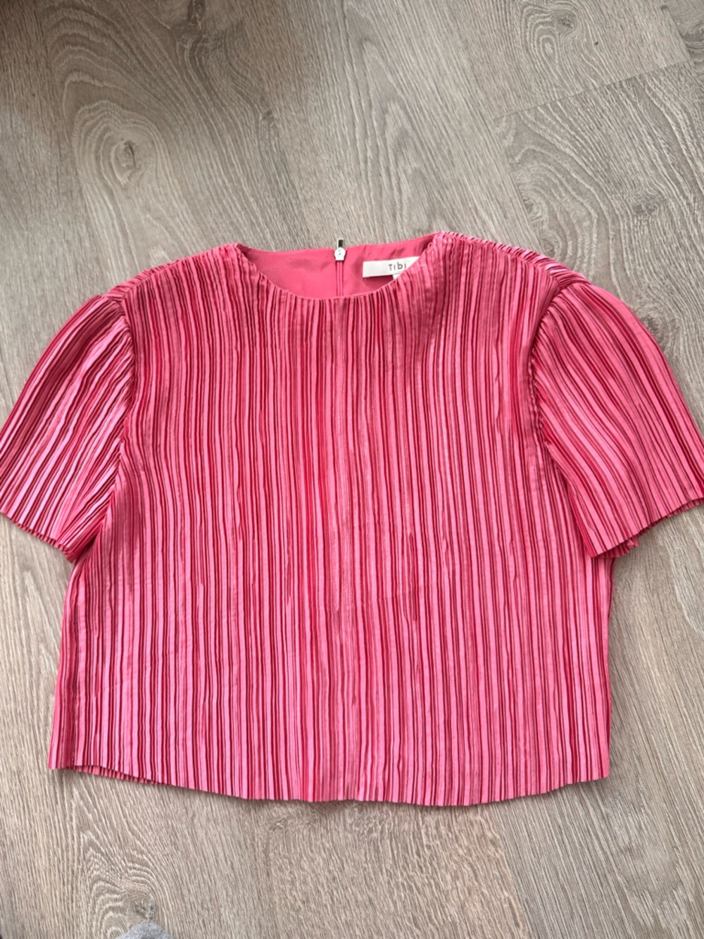 Tibi Fuchsia Pleated Short-Sleeve Top